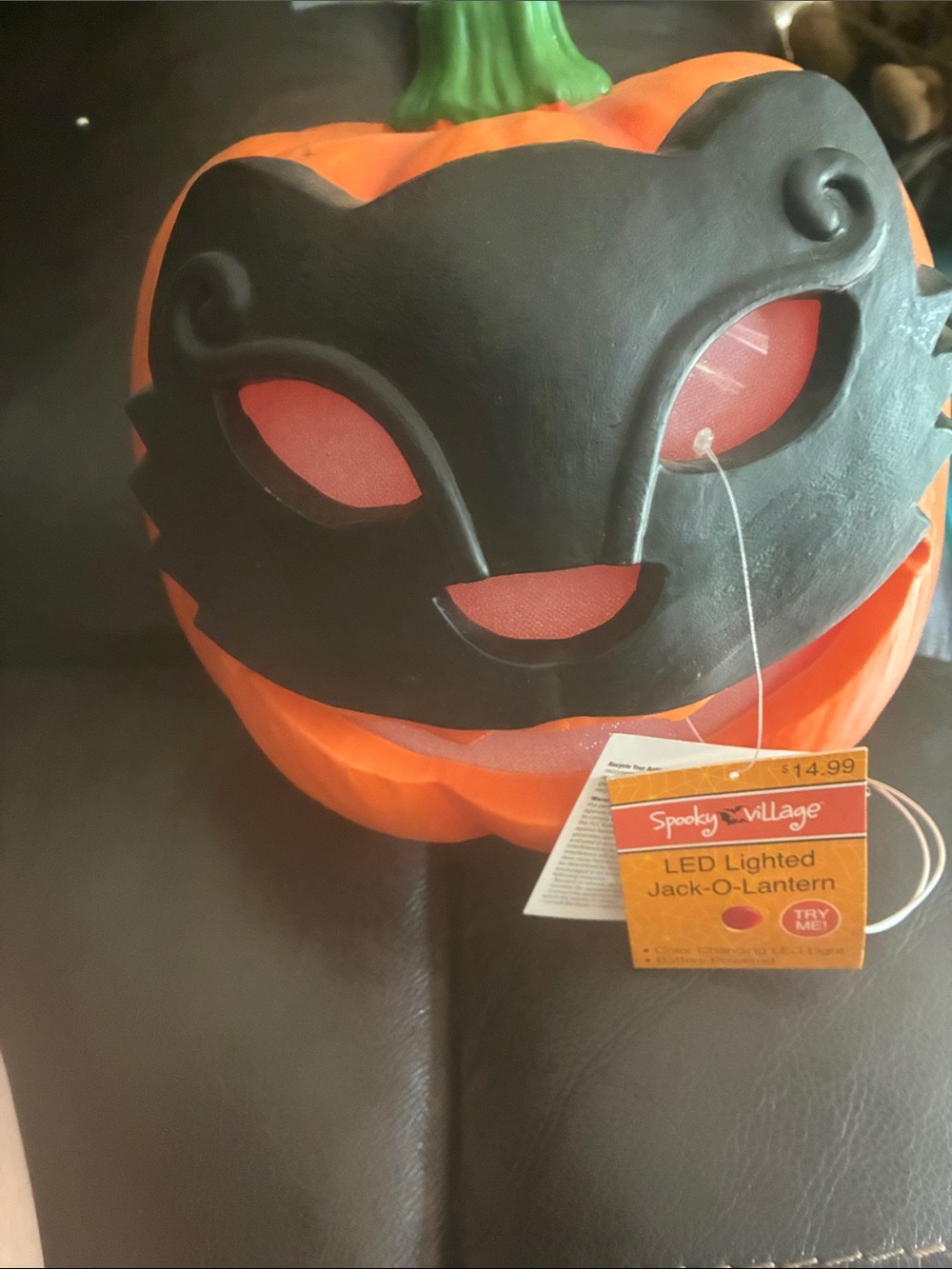 LED Lighted Pumpkin plastic cat 9.5” tall battery (needs batteries)